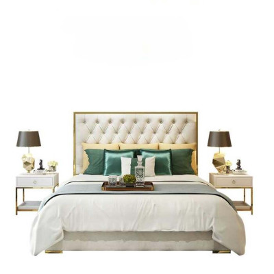 Tweepersoonsbed Slaapkamer Luxe Hotel Huwelijksbed 2x Nachtkastje 3-delige Set Bedden