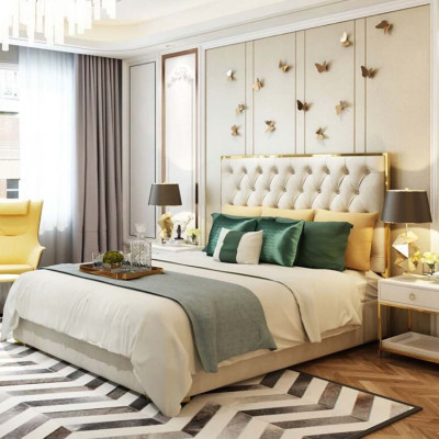 Tweepersoonsbed Slaapkamer Luxe Hotel Huwelijksbed 2x Nachtkastje 3-delige Set Bedden