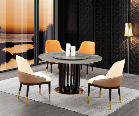 Luxe Design Eetkamer Ronde Eettafel 4x Klassieke Stoelen met Leuning.