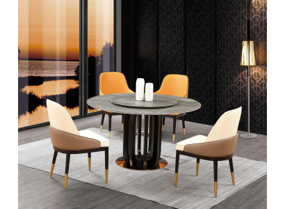 Luxe Design Eetkamer Ronde Eettafel 4x Klassieke Stoelen met Leuning.