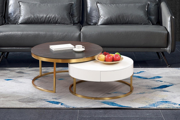 Stel 2x salontafel koffietafel bijzettafel decoratie ontwerper woonkamertafel