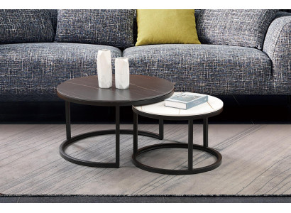 Woonkamer Ronde Set 2x Salontafel Koffietafel Bijzettafel Ontwerper Familienzimmer Rundset 2x Couchtisch Beistelltisch Designer