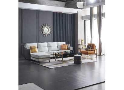 Woonlandschap hoekbank L-vorm decor fauteuil set garnituur modern leren bankstel