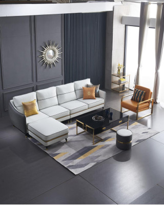 Woonlandschap hoekbank L-vorm decor fauteuil set garnituur modern leren bankstel