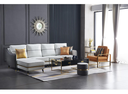 Moderne bank hoekbank L-vorm salontafel poef hoekbank gestoffeerde poef