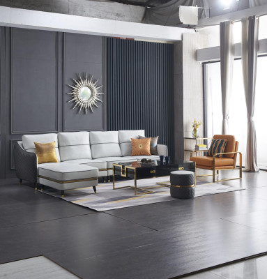 Moderne bank hoekbank L-vorm salontafel poef hoekbank gestoffeerde poef