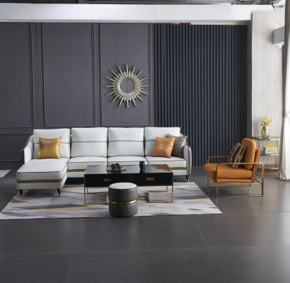 Moderne bank hoekbank L-vorm salontafel poef hoekbank gestoffeerde poef