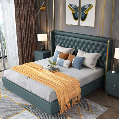 Slaapkamer Bed Nachtkastjes 3-delige set Design Decoratie Luxe Bedden Leer