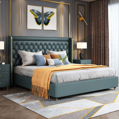 Slaapkamer Bed Nachtkastjes 3-delige set Design Decoratie Luxe Bedden Leer