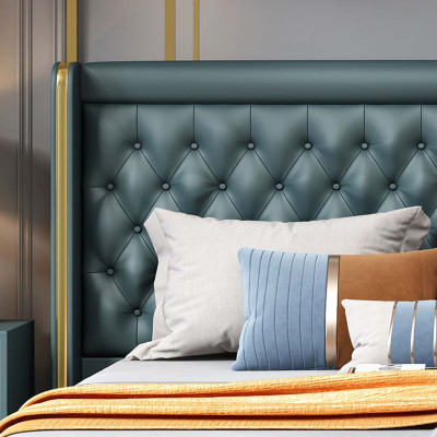 Slaapkamer Bed Nachtkastjes 3-delige set Design Decoratie Luxe Bedden Leer