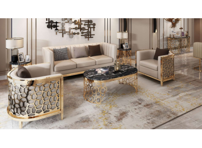 Ontwerp Lounge banken van leer Relax Modern NIEUW Beige Zitmeubilair 3+1+1 zitter.