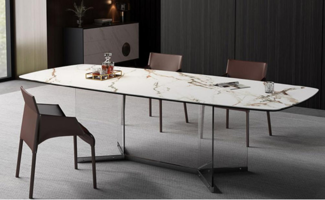 Eetkamer Woonkamer Ontwerp Luxe Modern Tafels Roestvrijstalen Poten Marmer Imitatie Nieuw