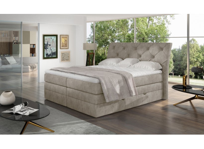 Luxe slaapkamer bed gestoffeerd Chesterfield boxspring luxe tweepersoons hotel