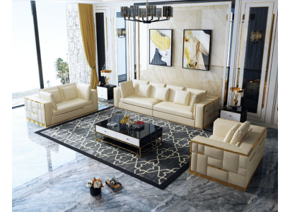 Ontwerp Bank Bank Bekleding Zithoek 3+2+1+ Chaise longue Leer Luxe
