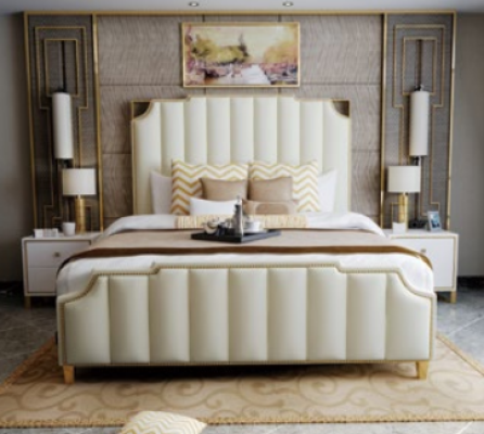 Designer tweepersoonsbed bed hotel luxe slaapkamer 180x200cm leer metaal