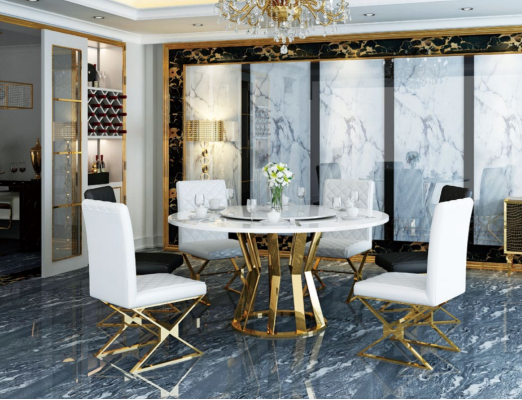 Eetkamer set Moderne eettafel + 6 leunstoelen Metaal Leer Set.