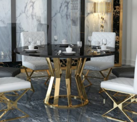 Eetkamer set Moderne eettafel + 6 leunstoelen Metaal Leer Set.