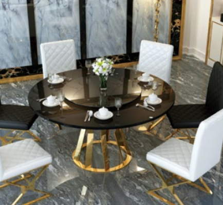 Eetkamer set Moderne eettafel + 6 leunstoelen Metaal Leer Set.