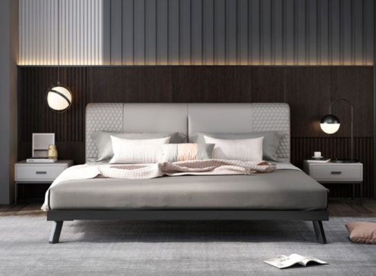 Luxe Design Lederen Bed Metalen Gouden Bedden Bekleding Hotel 180x200cm Grijs