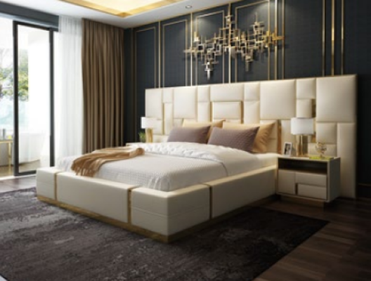 Hotelbed Luxe Design Bedden Bekleding Decor Metaal Leder Slaapkamer XXL