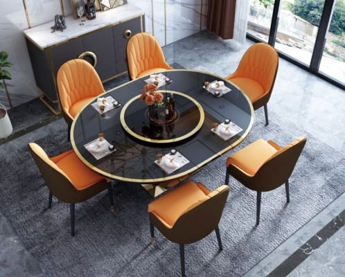 Ontwerp eetkamerstoelset met metalen tafels fauteuils 6x stoelen + tafelset