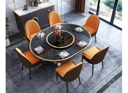 Ontwerp eetkamerstoelset met metalen tafels fauteuils 6x stoelen + tafelset