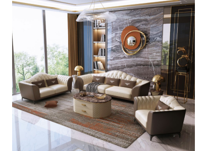 Compleet Set Bankstel 3+2+1 Ontwerp Leren Bankstel Leren Bankstellen Banken