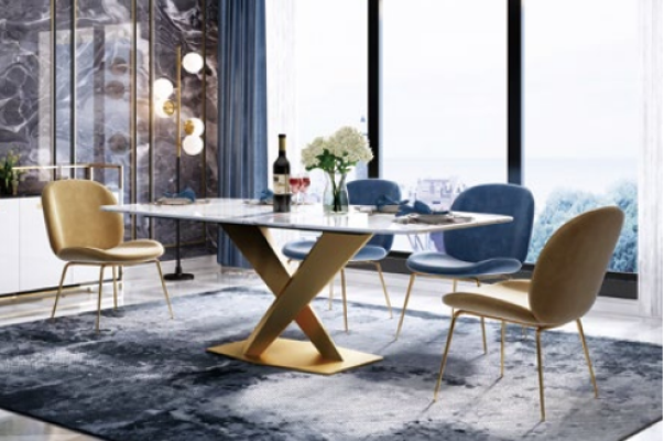 Italiaanse stijl meubelen eetkamerset zitkussen tafel set 7 delen.