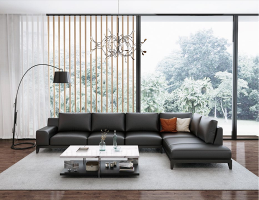 Woonlandschap L-vorm hoekbank bank lederen design gestoffeerde garnituur sofa