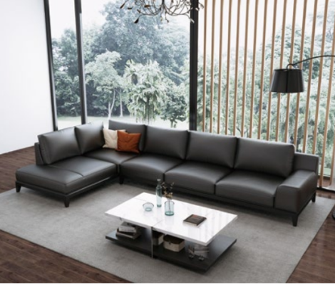 Woonlandschap L-vorm hoekbank bank lederen design gestoffeerde garnituur sofa