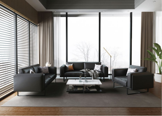 Luxe kantoor kantoormeubilair bankstel leer bankstel 3+2+1 + salontafel 4 delen