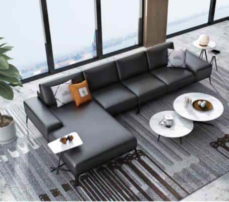 Italiaanse gestoffeerde hoekbank van leder Moderne lounge set Woonslandschap