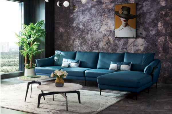 Italiaans gestoffeerde leren hoekbank moderne woonkameropstelling