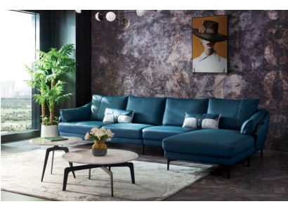 Woongebied hoekbank L-vorm fauteuil set suite Modern bankstel Blauw
