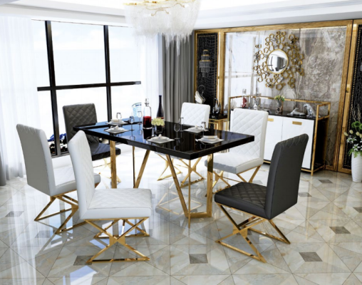 Moderne eettafelset roestvrij staal meubels tafel glas 6x armstoel stoel