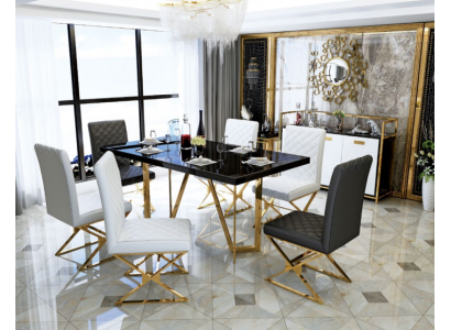 Moderne eettafelset roestvrij staal meubels tafel glas 6x armstoel stoel