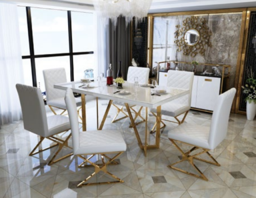 Moderne eettafelset roestvrij staal meubels tafel glas 6x armstoel stoel