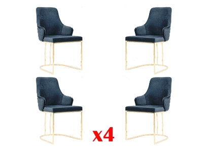 Stoelgroep 4x stoelen Stoel Stof Blauw Stoelen Meubel Groep Eetkamer