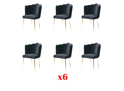 Groep van 6 stoelen set met textielbekleding en zitting van roestvrij staal voor de eetkamer.
