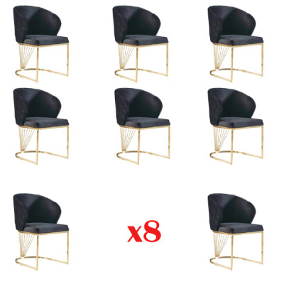 Set van 8 stoelgroepen, bekledde eetkamerstoelen van stof.
