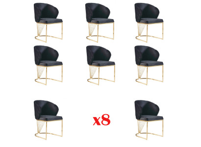 Set van 8 stoelgroepen, bekledde eetkamerstoelen van stof.