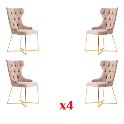 Zet 4x Chesterfield Designer Massief Houten Stoel Eetkamerstoel Ontwerper