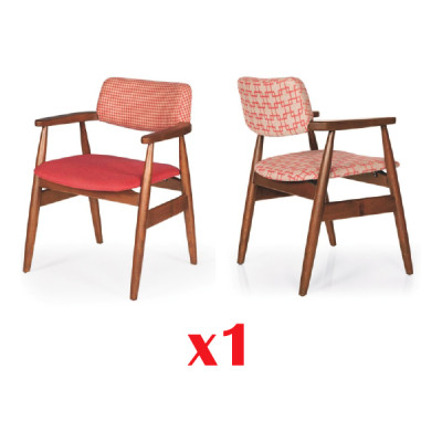 Eetkamerstoelen met stoffen bekleding en houten armleuningen, moderne stoel, zitting, gestoffeerde set.