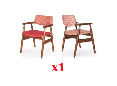 Eetkamerstoelen met stoffen bekleding en houten armleuningen, moderne stoel, zitting, gestoffeerde set.