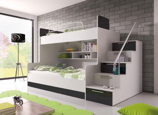Zwart stapelbed stapelbed kinderkamer bedden hoogslaper hoogglans meubels