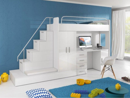Witte kinder hoogslaper stapelbed tweepersoonsbed bed hoogglans meubels
