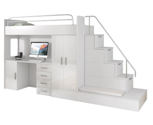 Witte kinder hoogslaper stapelbed tweepersoonsbed bed hoogglans meubels