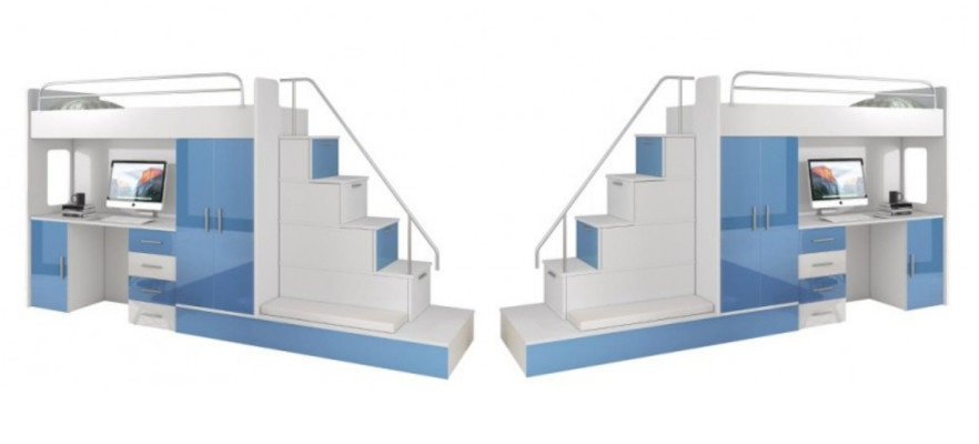 Witte kinder hoogslaper stapelbed tweepersoonsbed bed hoogglans meubels