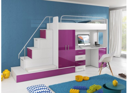 Paars kinderhoogslaper stapelbed tweepersoonsbed bed hoogglans meubels