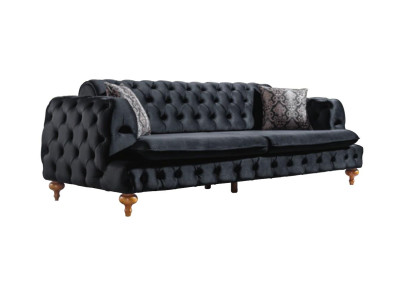 Luxe Chesterfield bankstel met drie zitplaatsen Zwarte bankstel inrichting